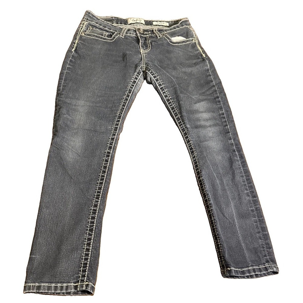 Daytrip Lynx Skinny Jeans Womens 28 Dark Wash Low Rise Buckle Thick Stitch Y2K